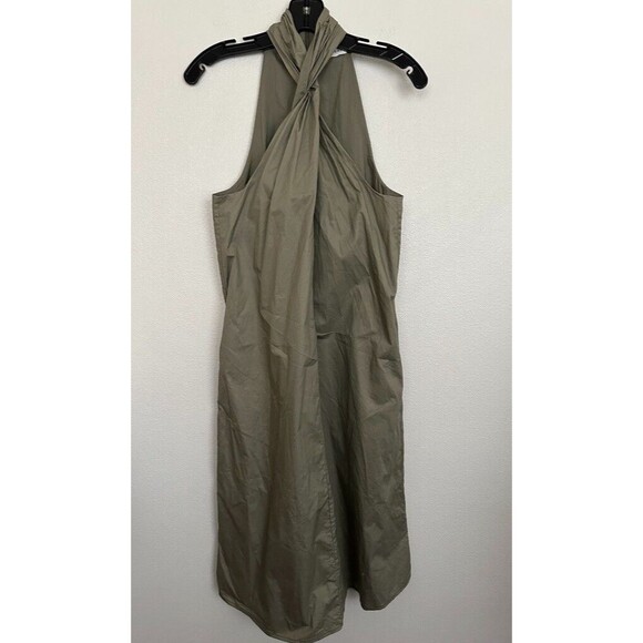 Anine Bing Cosette Twist Neck Halter Dress Shift Green Khaki Cotton Women Medium - Picture 2 of 10